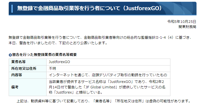 justforexgo 詐欺 金融庁